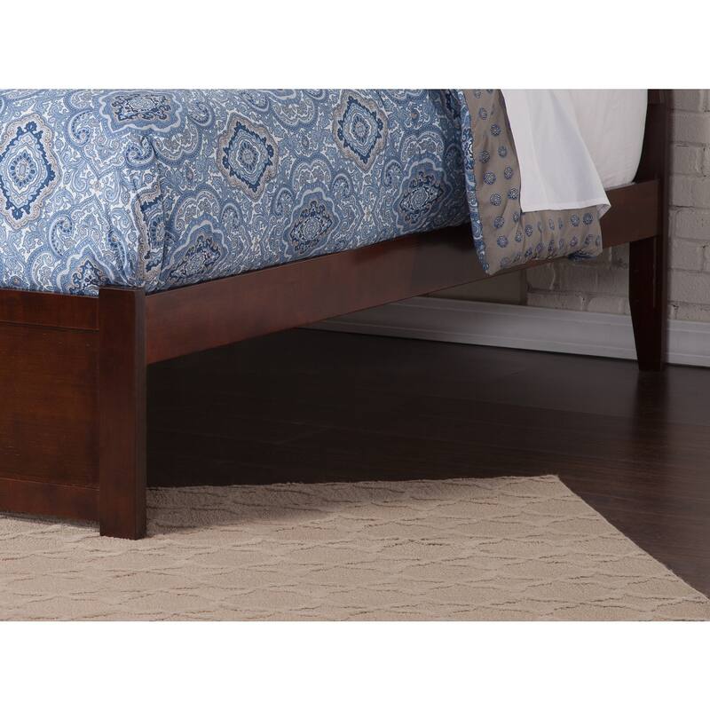 Full Platform Bed with Trundle - Twin Size, Walnut Finish - Modern & Simple Design