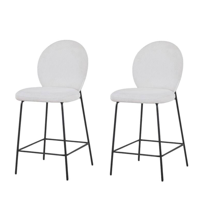 HomeRoots Set of Two 26" Cream and Black Corduroy and Metal Counter Height Bar Chairs