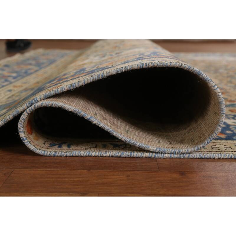 Hand Knotted Oriental 100% Wool Carpet Traditional Geometric Brown Tabriz Area Rug - 11' 0'' X 7' 11''