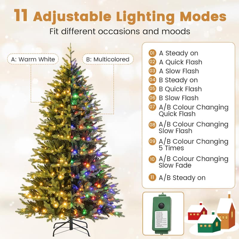 Gymax 7 FT Pre-Lit Artificial Christmas Tree Hinged Xmas Tree w/ 470