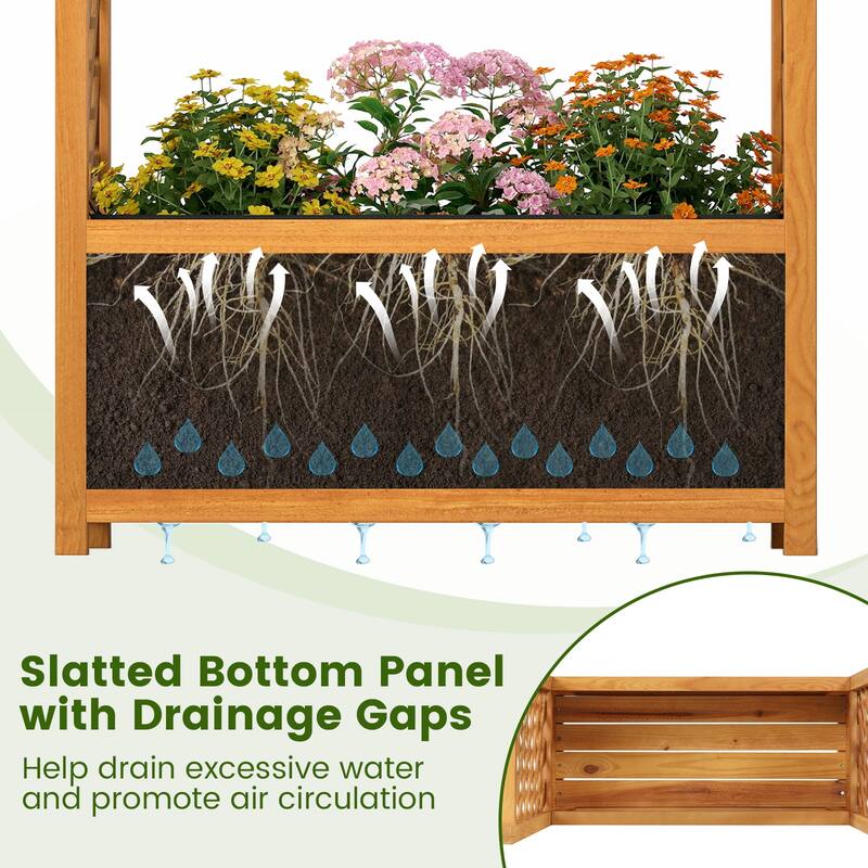 Gymax Wooden Raised Garden Bed w/ Lattice Trellis Arched Roof Liner