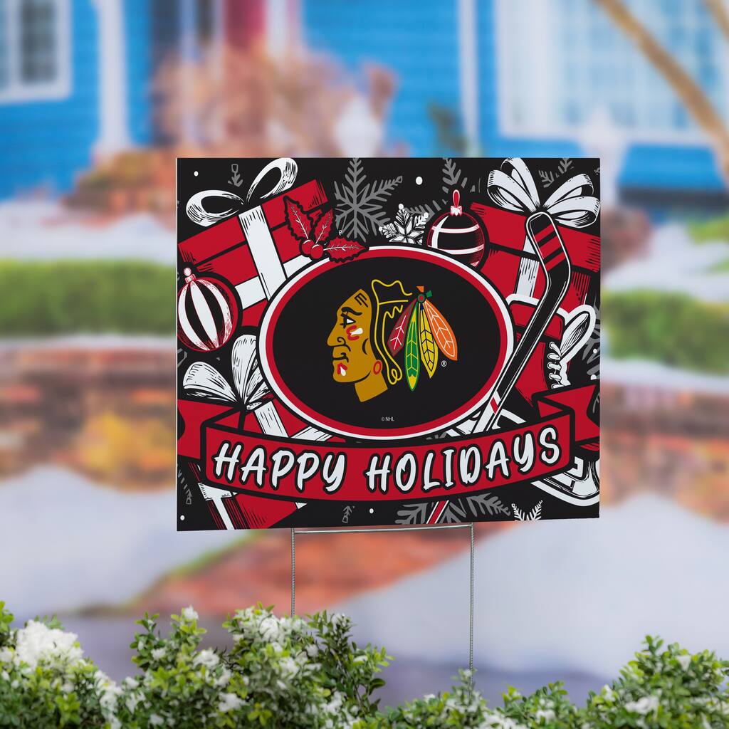 Chicago Blackhawks Yard Sign, Happy Holidays - 24" x 18"