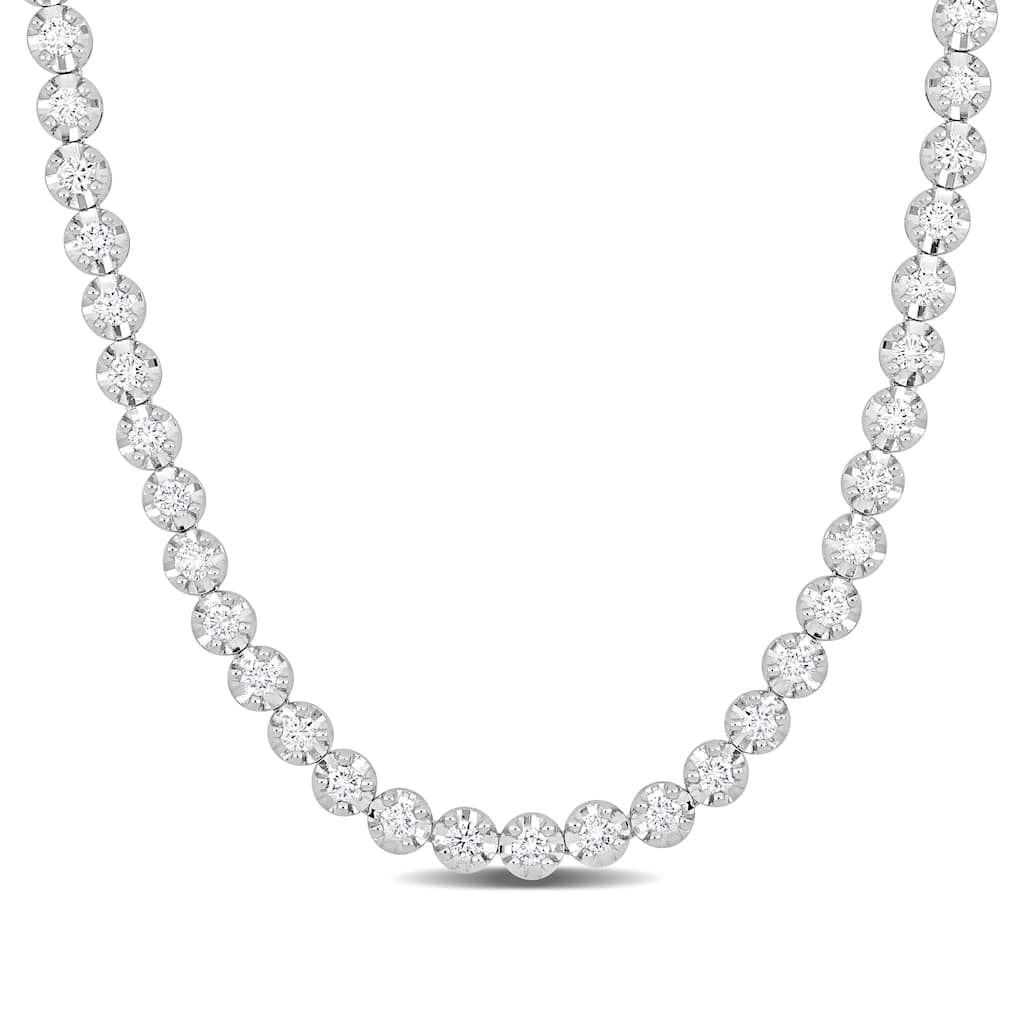 Miadora 10 4/5ct TW Lab-Grown Diamond Tennis Necklace in 14k White Gold
