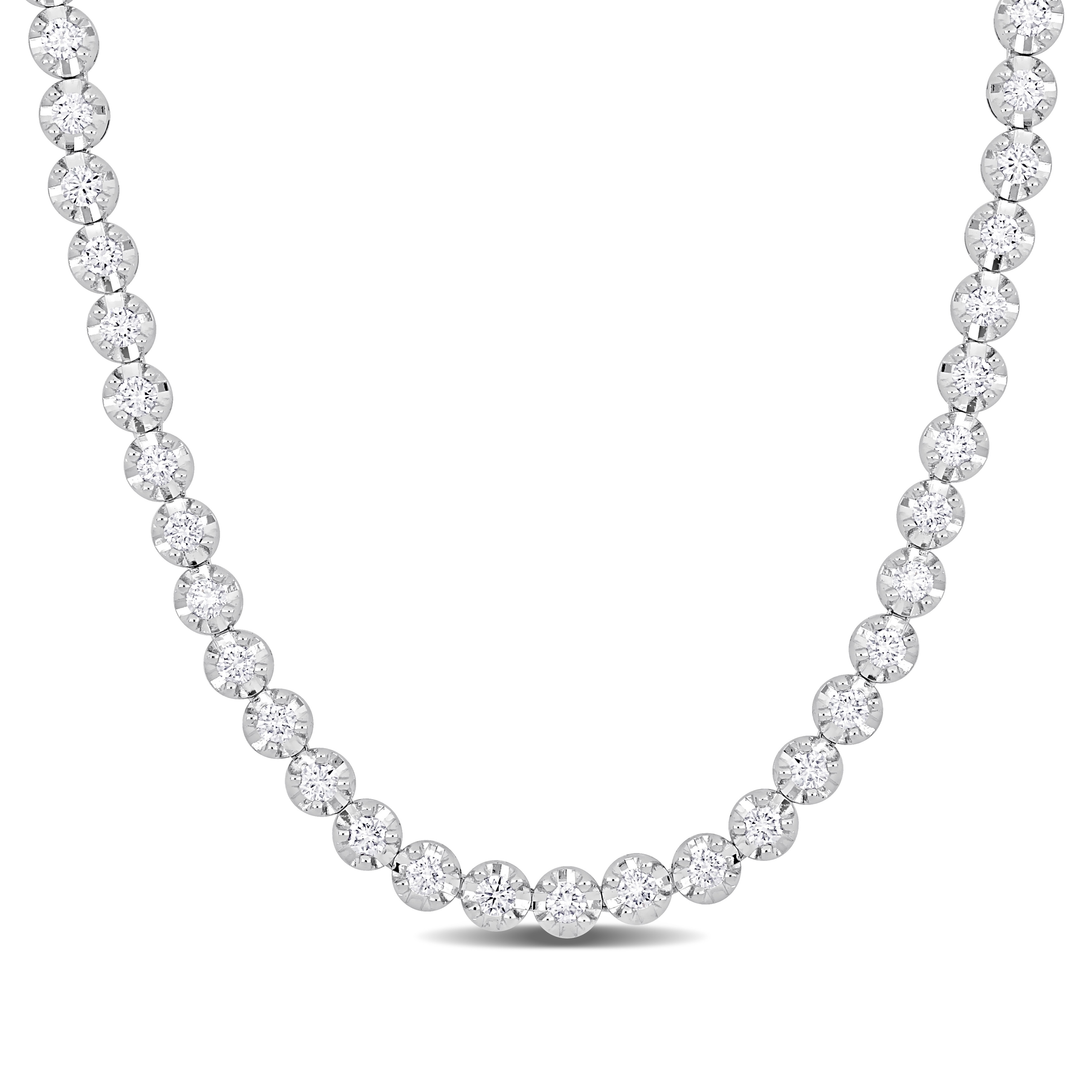 Miadora 10 4/5ct TW Lab-Grown Diamond Tennis Necklace in 14k White Gold