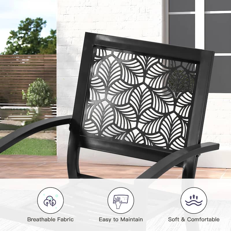 Outdoor Patio Set, Weatherproof Iron Bistro Table & Chairs, Floral Back Design, Space-Saving（Green/ Blue/ Yellow/ Black）