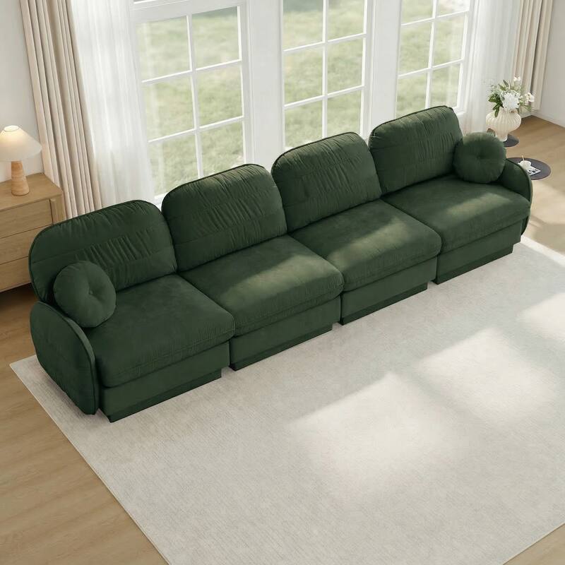 GDFStudio Alden Voss 137" Chenille Cloud 4-Seater Sofa with Quilted Back Cushions, Deep Seat