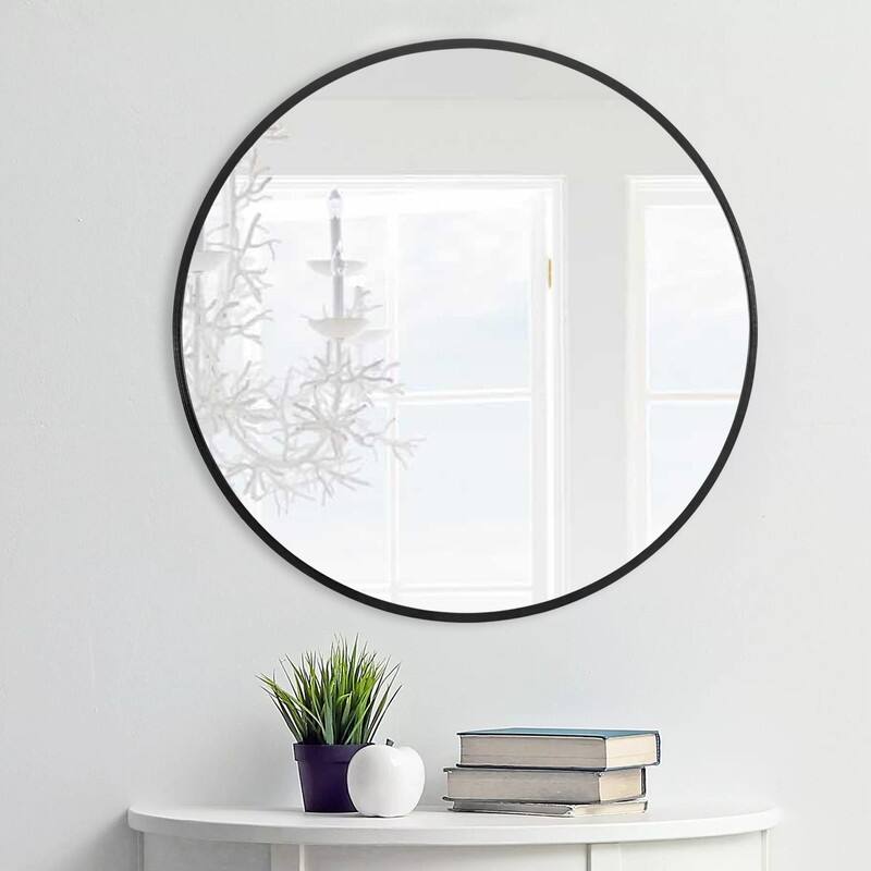 Classic Round Accent Bathroom Mirror Metal Frame Hanging Wall Mounted Circle Mirror for Wall Decor Vanity Entryway Living Room