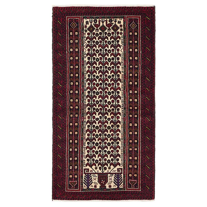 ECARPETGALLERY Hand-knotted Teimani Cream, Red Wool Rug - 3'3 x 6'5
