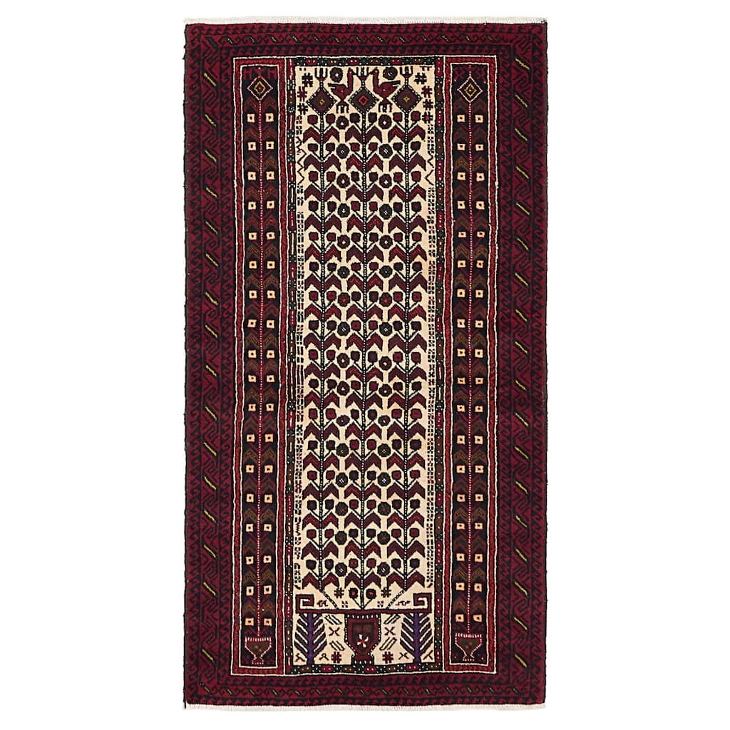 ECARPETGALLERY Hand-knotted Teimani Cream, Red Wool Rug - 3'3 x 6'5