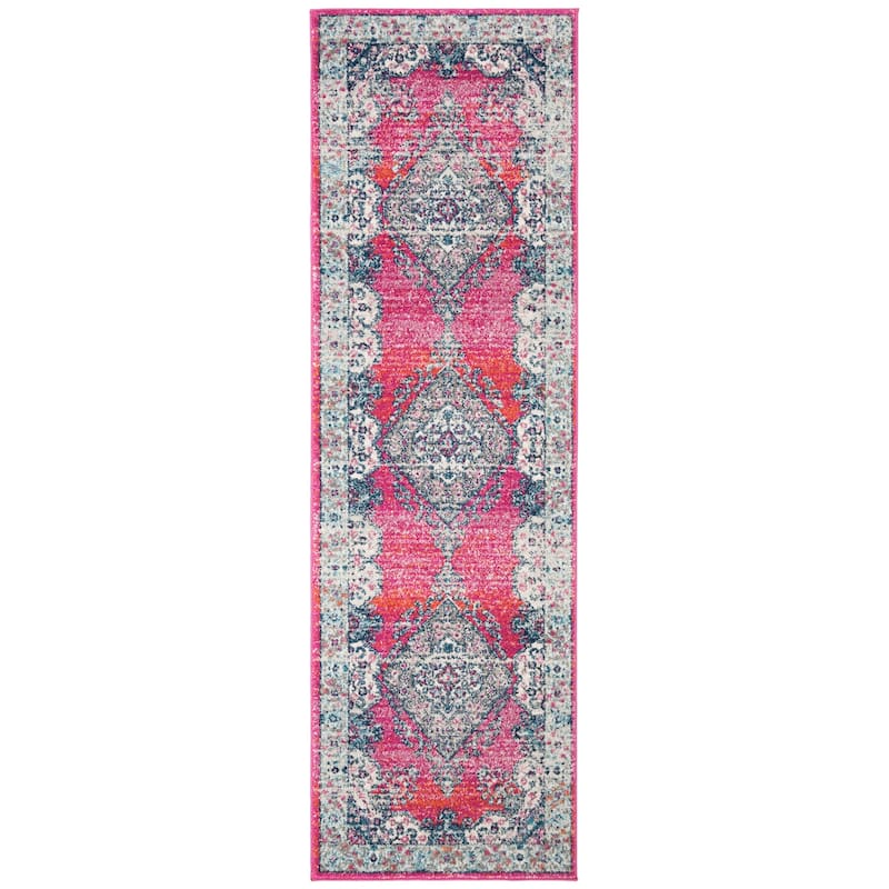 SAFAVIEH, Evoke Seniha Vintage Boho Medallion Rug - 2'2" x 7' Runner - Fuchsia/Navy