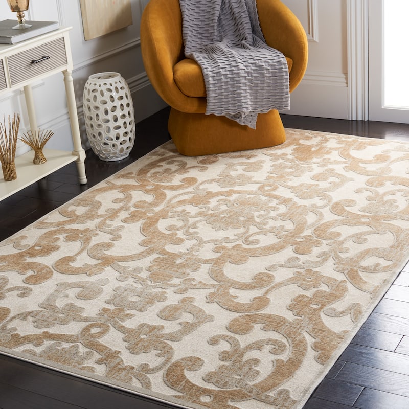 SAFAVIEH Paradise Iraida Modern Viscose Rug - 4' x 5'7" - Stone/Cream