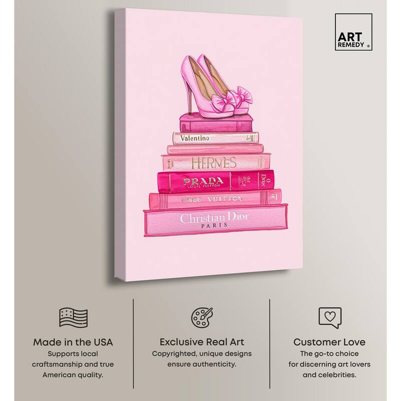 Fashion books in Pink Canvas by Art Remedy, Gallery Wrapped