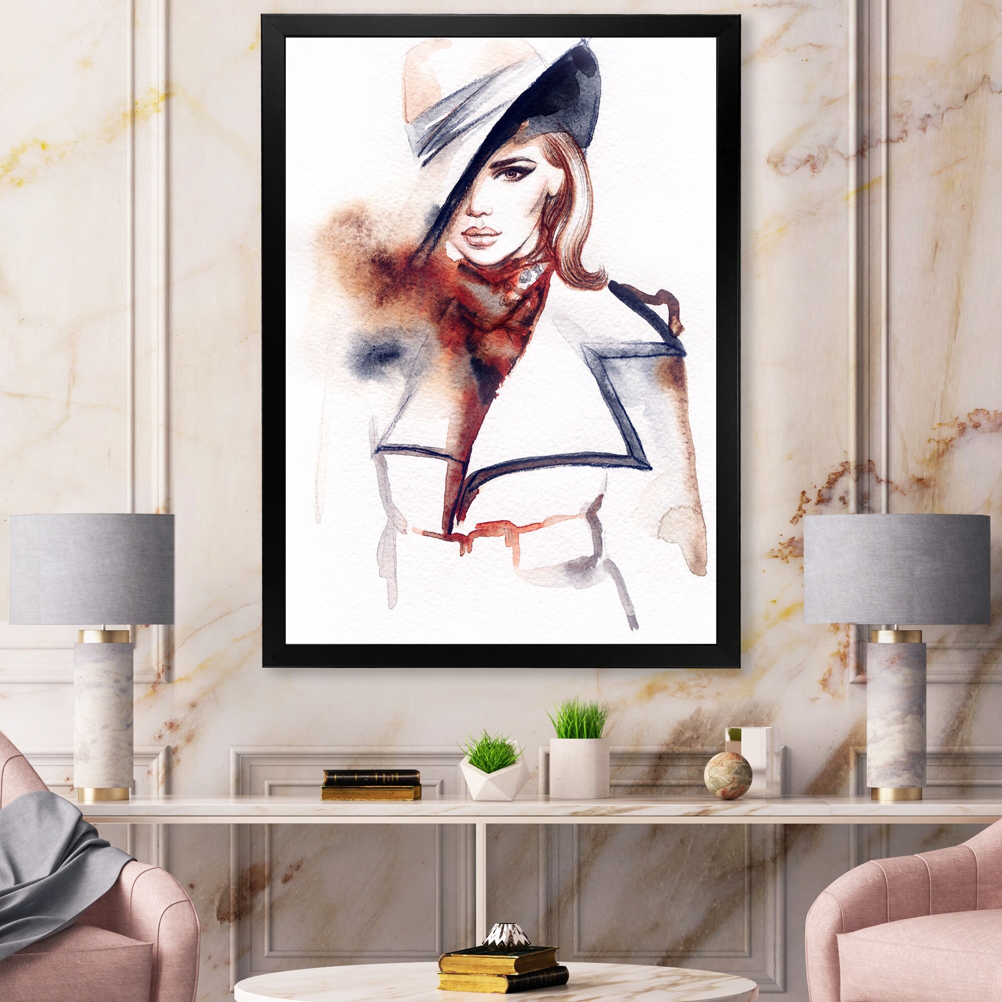 Designart Luxury Brand Design I Fashion Framed Art Print - 30 in. Wide x 30 in. High - Black