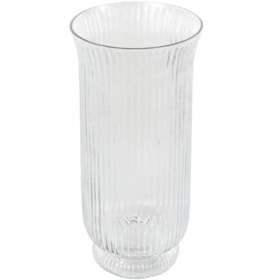 Glass Ribbed Fluted Candle Holder - Clear - Roche River Decor - 6"W x 6"L x 13"H