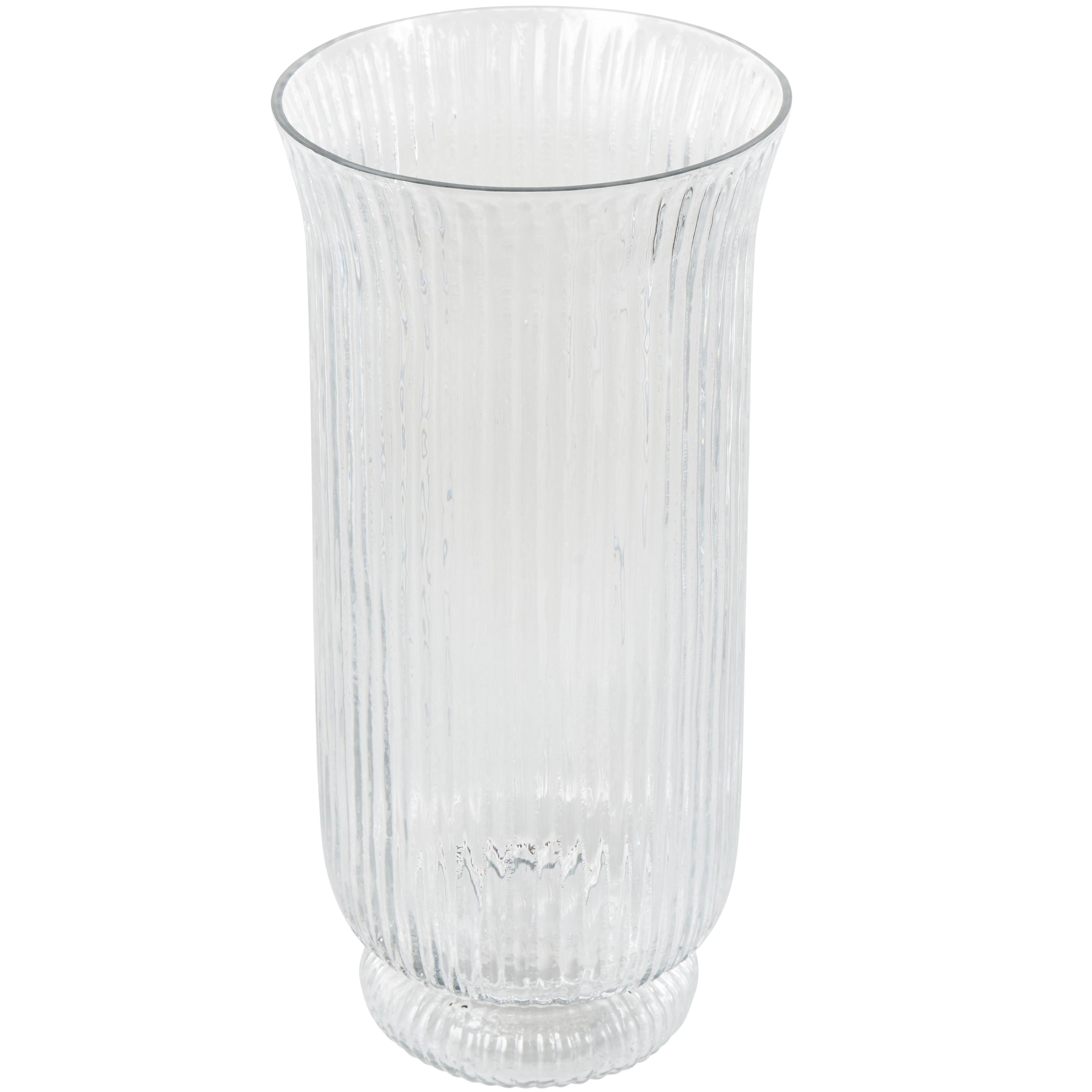 Roche River Decor - Glass Ribbed Fluted Candle Holder - Clear - 6"W x 6"L x 13"H