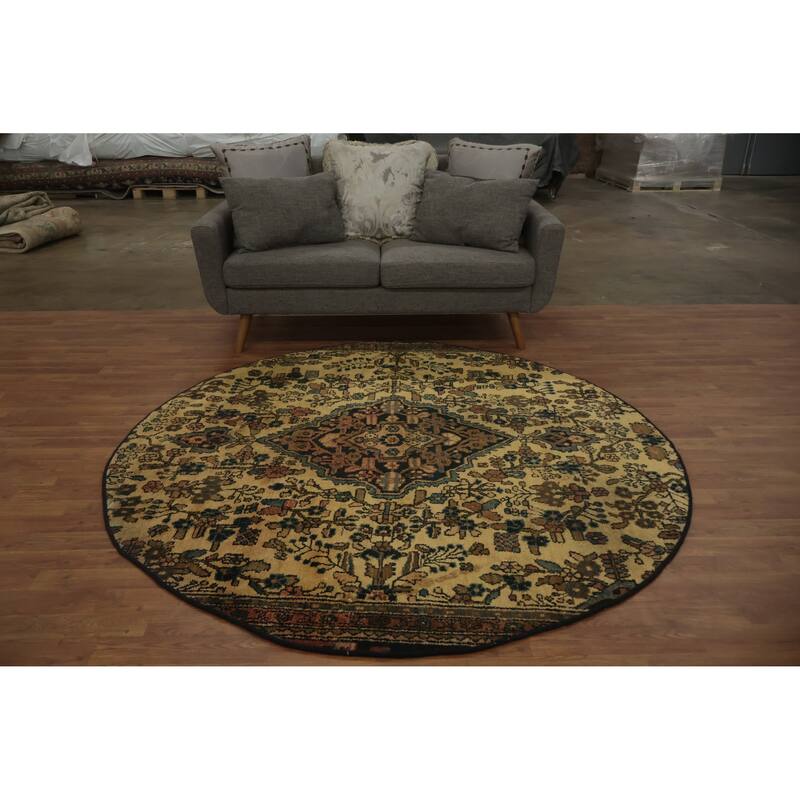 Hand Knotted Oriental 100% Wool Carpet Traditional Floral Beige & Ivories Hamedan Area Rug - 6' 7'' X 6' 6''