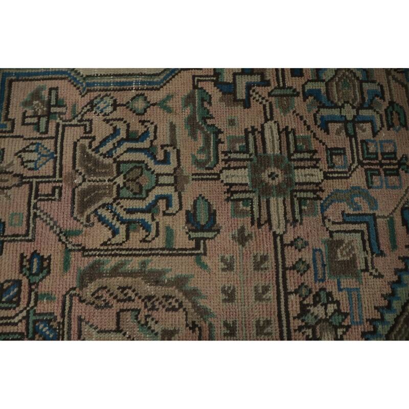 Hand Knotted Oriental 100% Wool Carpet Traditional Medallion Pink Tabriz Area Rug - 9' 8'' X 6' 6''