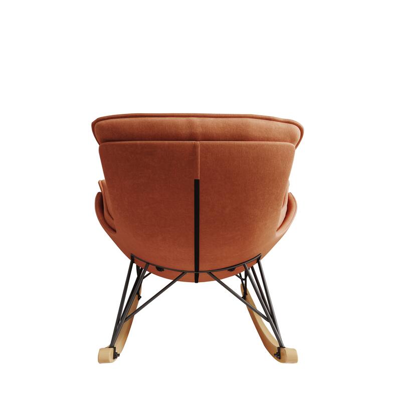 Brown Modern 43.3" Velvet High Back Rocking Chair with Detachable Seat Cushion and Natural Wood Frame