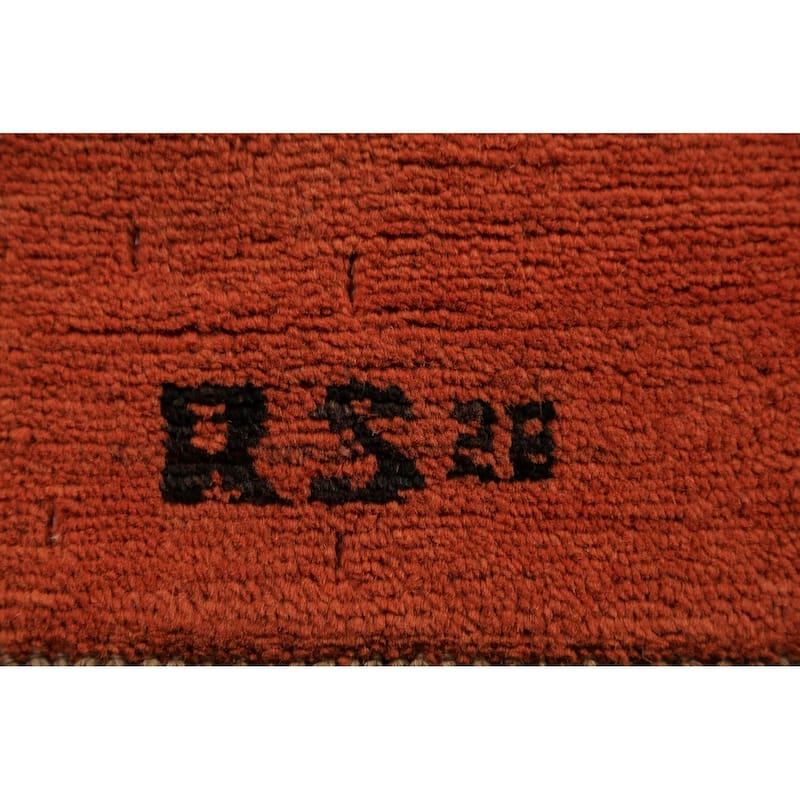 Orange Gabbeh Modern Rug Hand-Knotted Contemporary Wool Carpet - 3'10" x 5'10"
