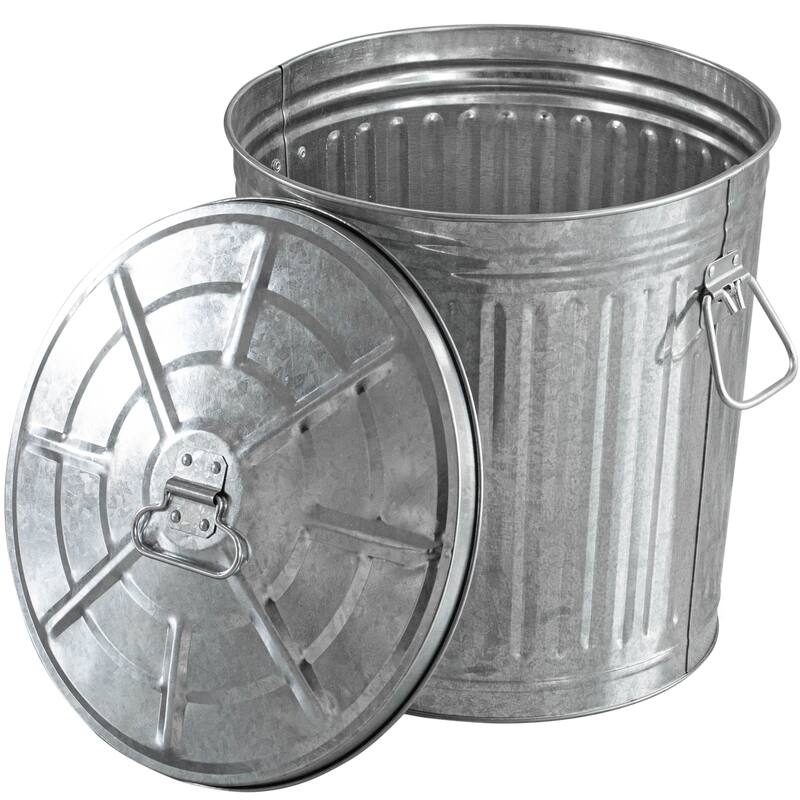 Round Galvanized Steel, Trash Can with Lid - Durable Metal Bucket for Backyard, Lawn, Garden and Yard Use - 9 Gallons