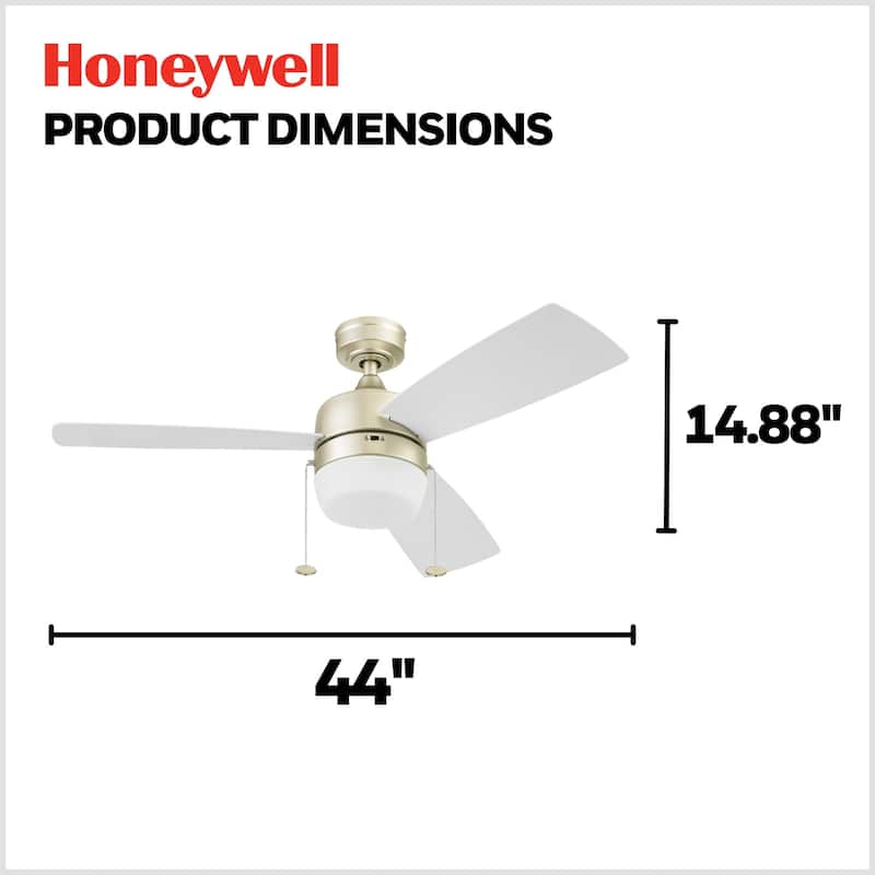 44" Honeywell Barcadero Matte Black Contemporary Indoor LED Ceiling Fan with Light, Pull Chain