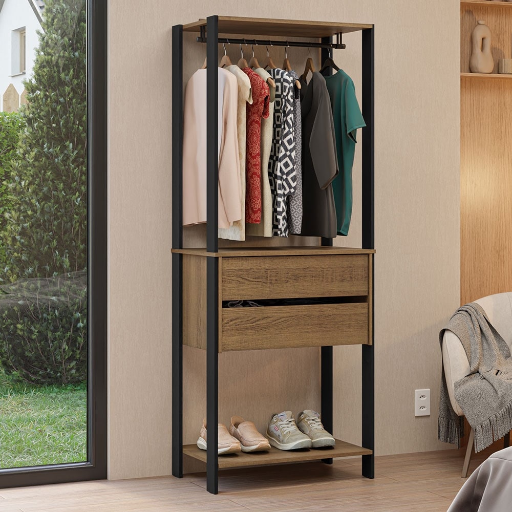 Madesa Wardrobe Clothes Storage Rack with 2 Drawers and Hanging Space