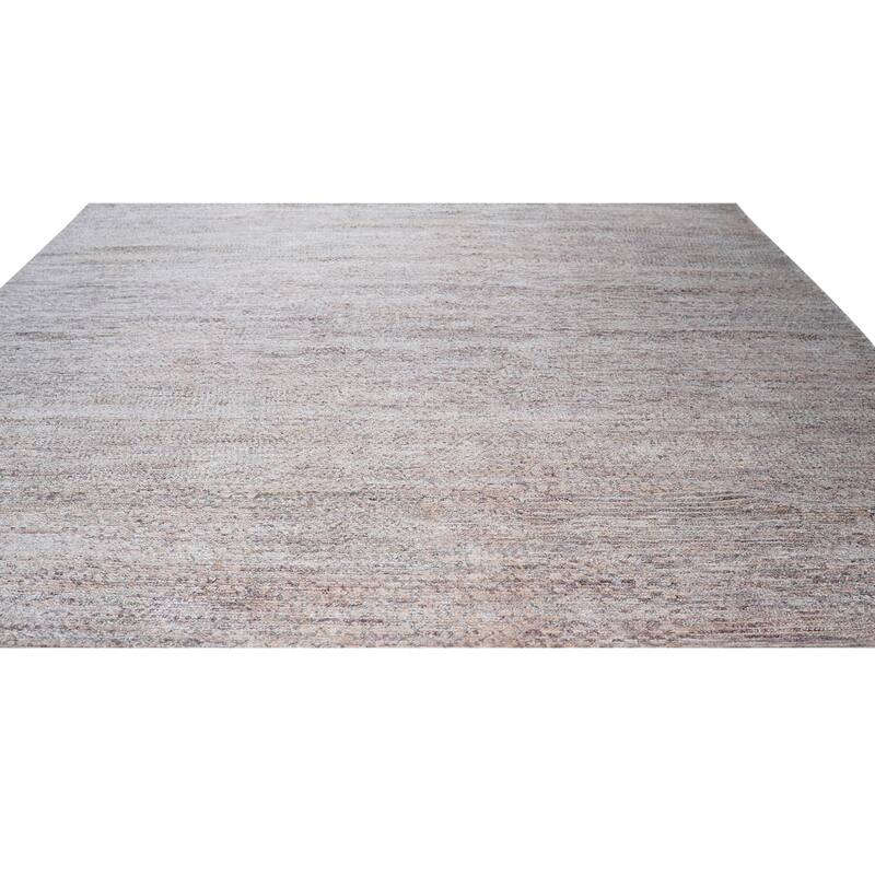 Hand-Knotted Natural Silk Grass Design Rug, 9' x 12', Blue Mix Area Rug, Luxurious Handcrafted Soft Texture - L