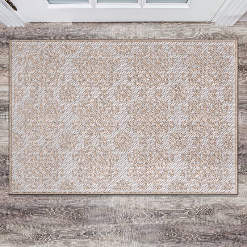 World Rug Gallery Transitional Geometric Textured Flat Weave Indoor/Outdoor Area Rug - 2'x3' - Natural