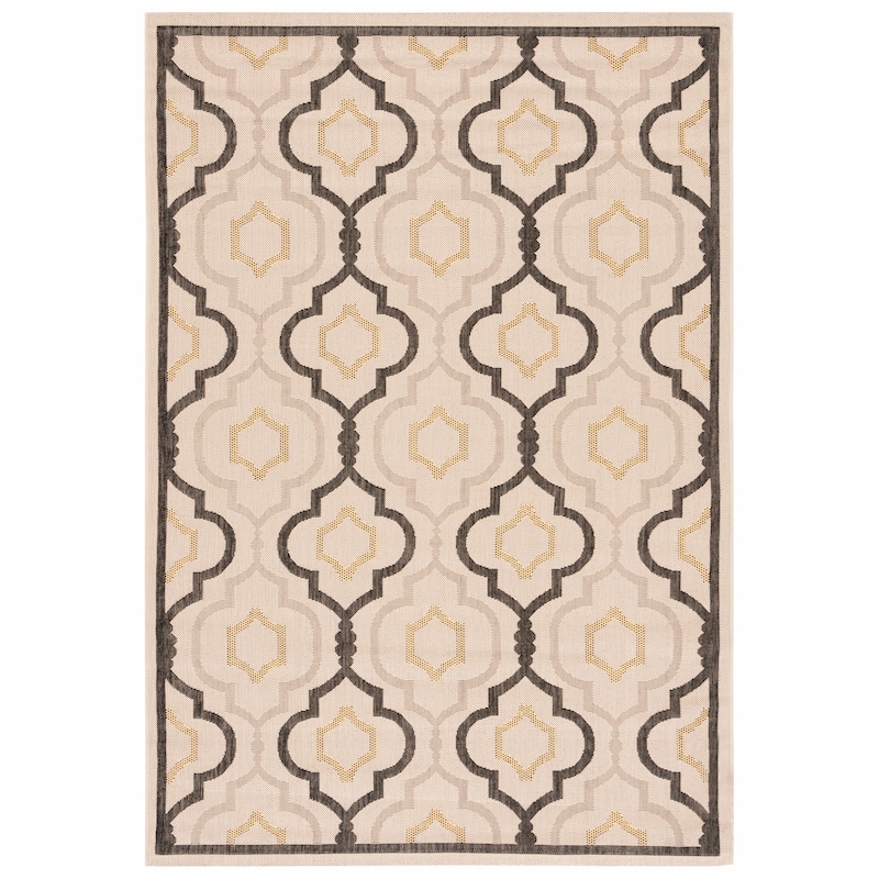 SAFAVIEH Courtyard Oyvor Indoor/ Outdoor Waterproof Patio Backyard Rug - 6'7" x 9'6" - Beige/Black