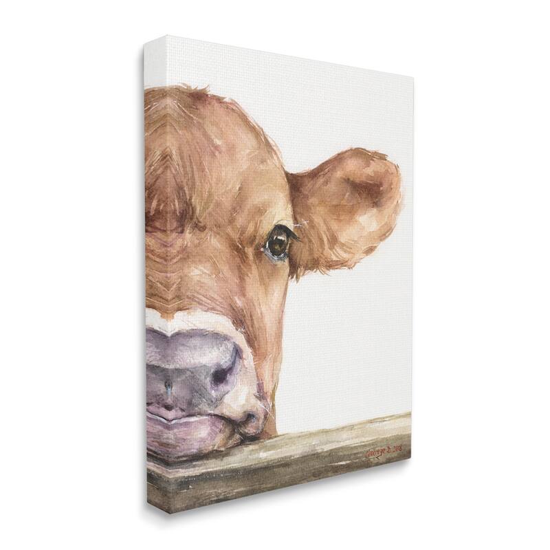 Stupell Baby Calf Cow Resting Head Up-Close Rural Canvas Wall Art, Design by George Dyachenko