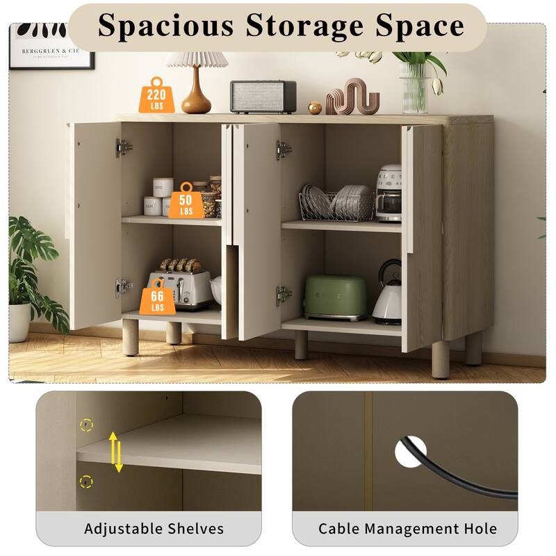 Sideboard Buffet Storage Cabinet, Wood Accent Entryway Console Table Sofa Table with Unique Arc Handles and Adjustable Shelves