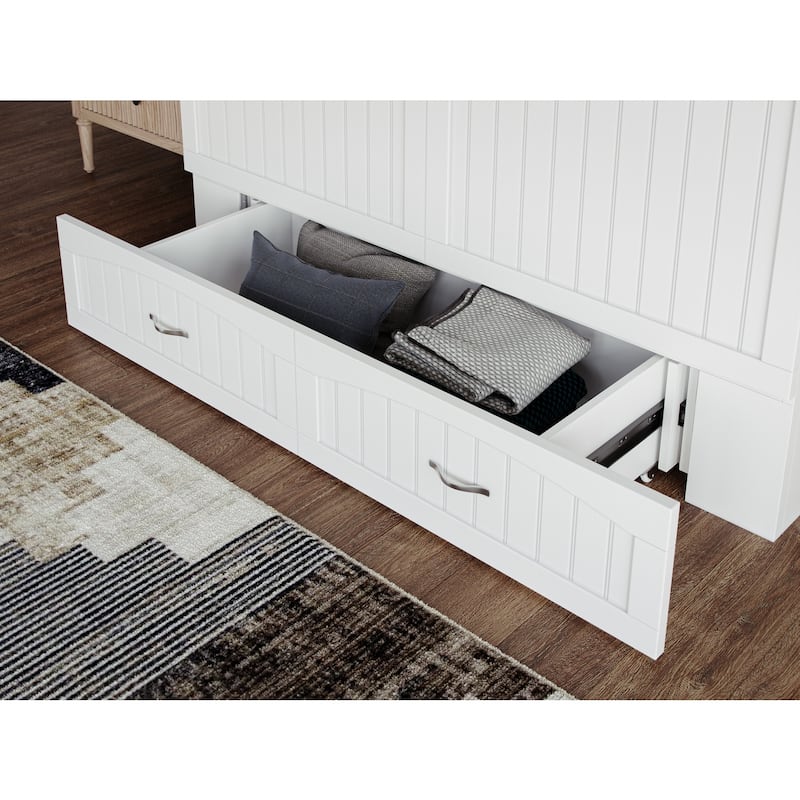 Murphy Bed Chest Solid Wood Modern Bed with Mattress & Storage - White Finish
