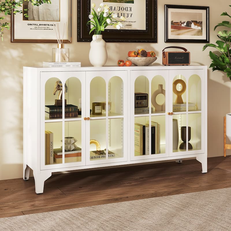53.2"W Metal Sideboard Buffet Cabinet with Glass Doors