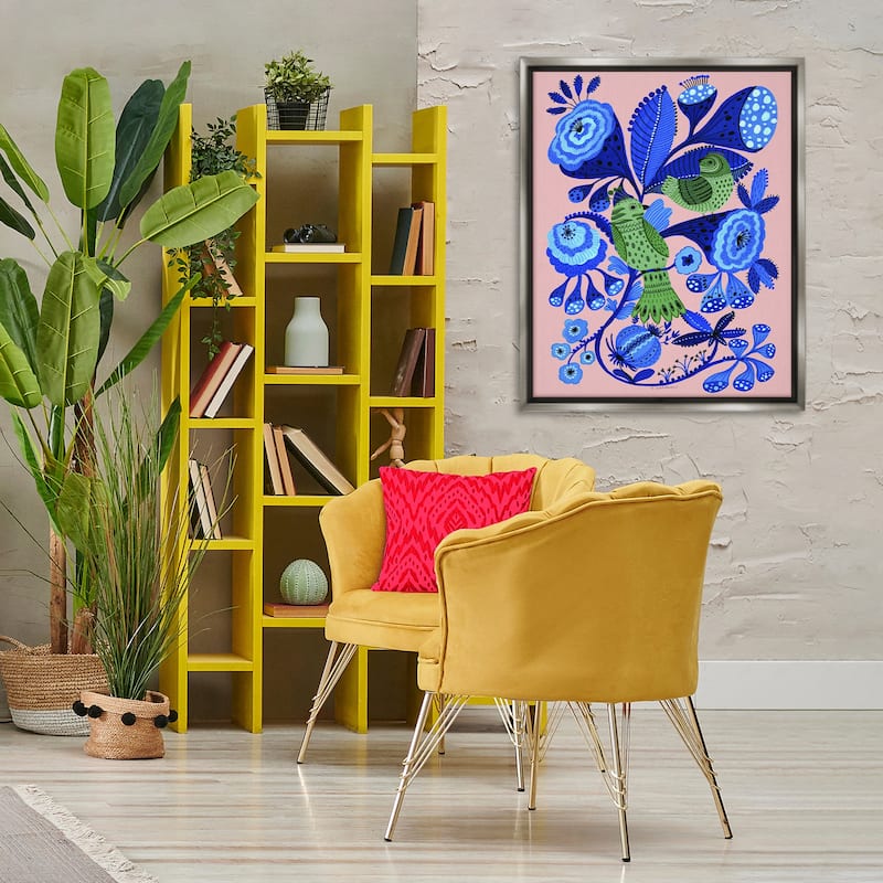 Stupell Folk Style Birds in Nature Framed Floater Canvas Wall Art Design By Kay Widdowson
