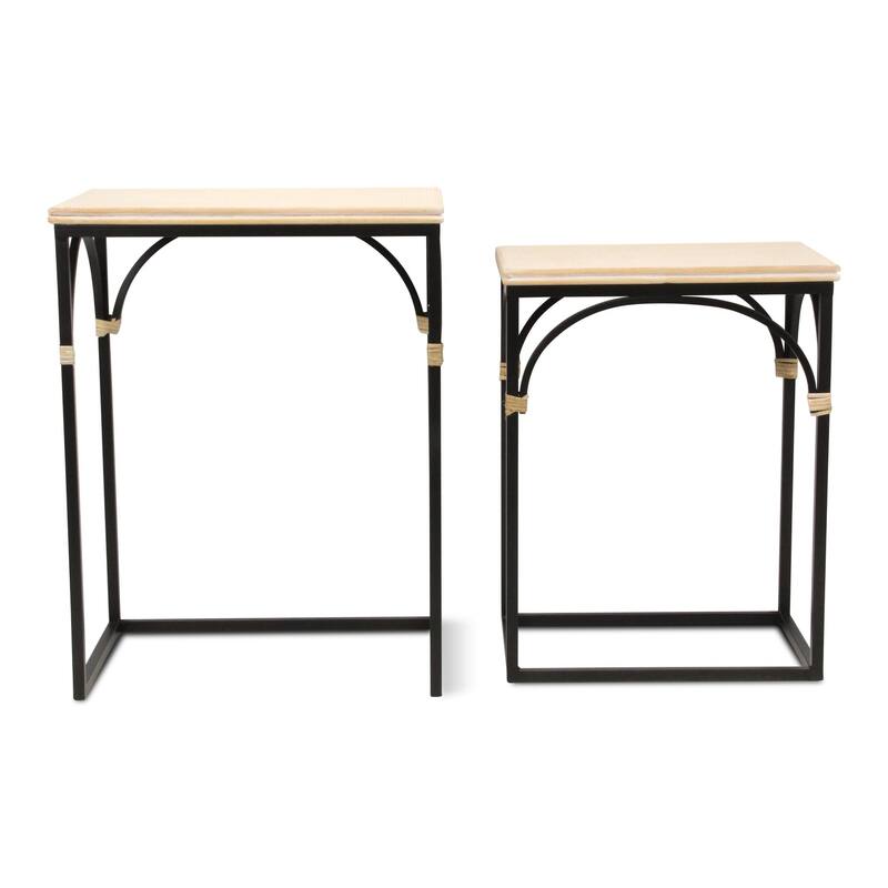 Rectangular Wooden Side Tables - 23.75" - Brown and Black - Set of 2