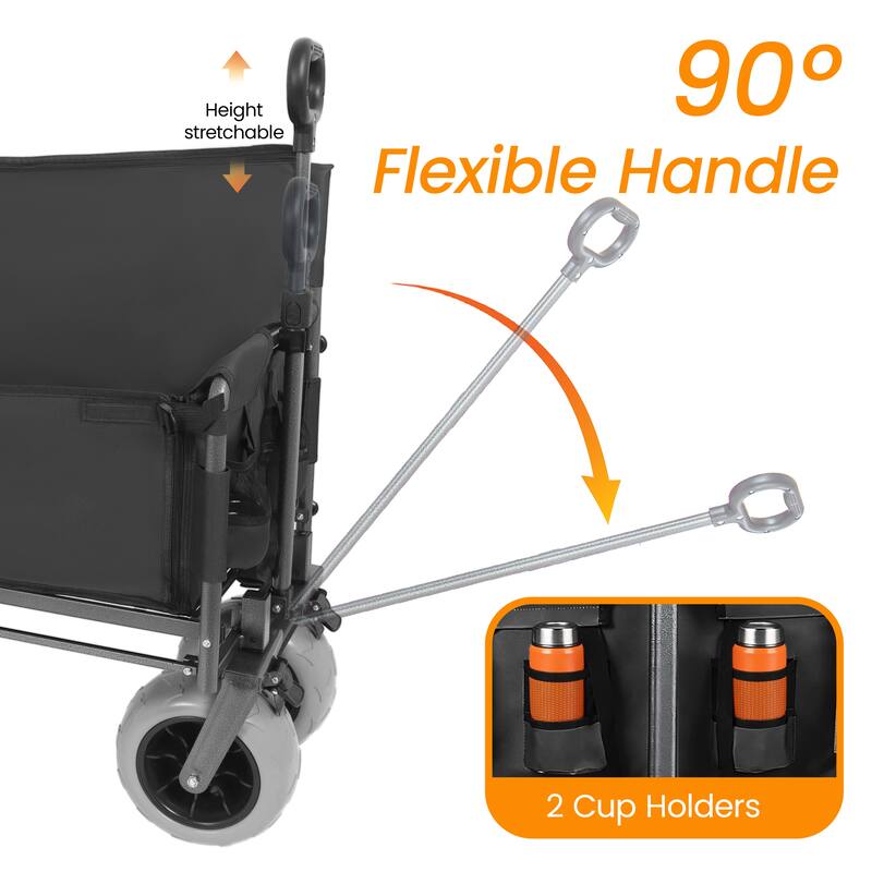 3-in-1 Collapsible Wagon, Convertible Folding Wagon Cart with Rear-Mounted Folding Tabletop, 500lbs Heavy-Duty, 180L Capacity