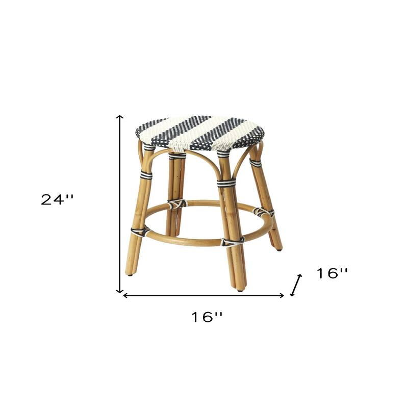 Rattan Backless Counter Height Bar Stool with Footrest, Water-Resistant