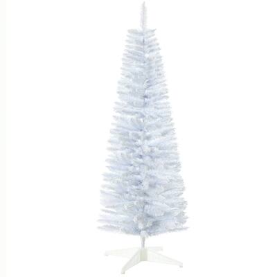 5FT Snow Flocked Artificial Pencil Christmas Tree, Slim Xmas Tree with Realistic Branches and Plastic Base