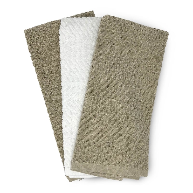 3-Pack All-Cotton Kitchen Dish Towel Set - Beige/White