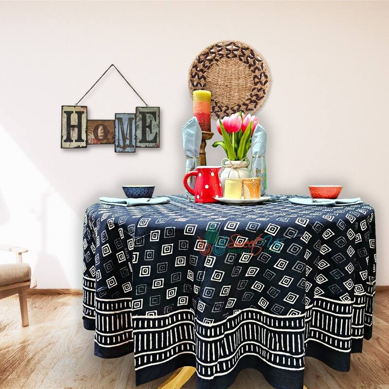 Cotton Block Print Dabu Geometric Tablecloth Collection