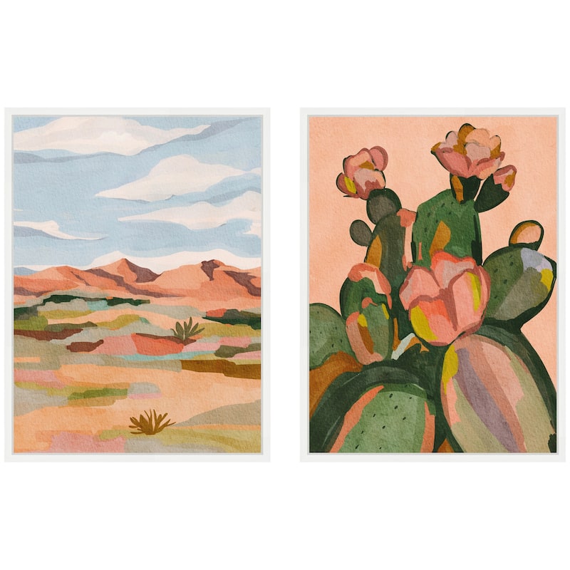 Kate and Laurel Sylvie Southwestern Dreams 1 and 2 Framed Canvas Art Set by Nikita Jariwala