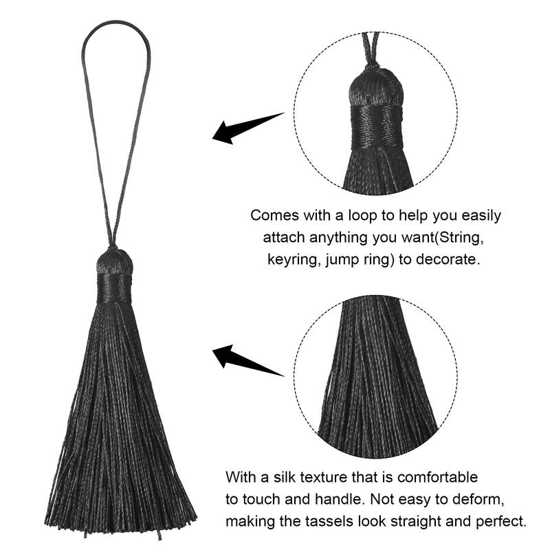 6.5" Silky Bookmark Tassels with Loop for DIY Craft Accessory, 20Pcs Black