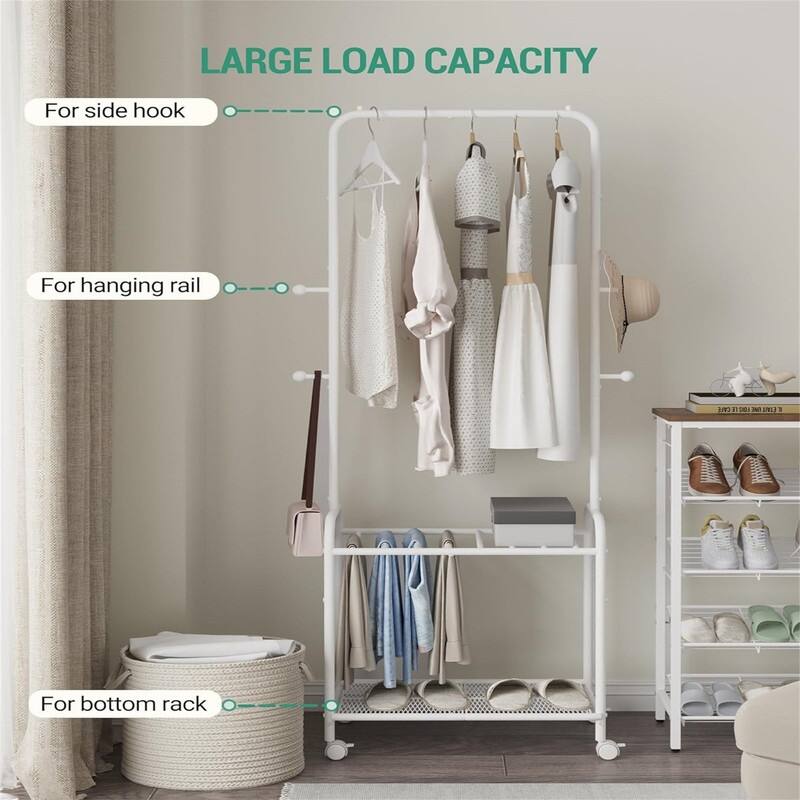 Garment Rack with 2 Tier Storage Shelf - 23.6"D x 13.7"W x 70.8"H