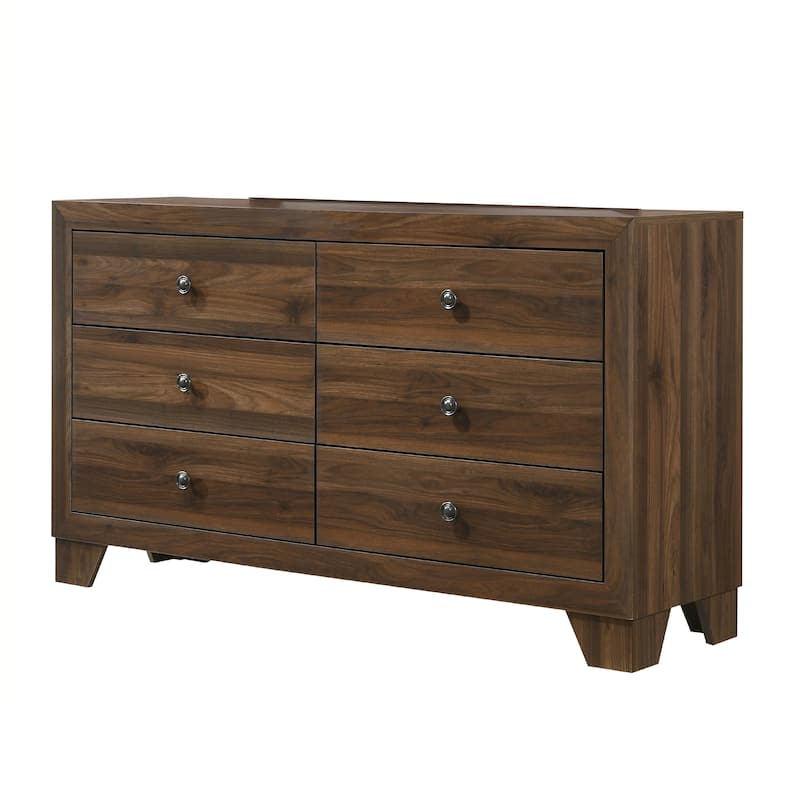 6 Drawer Wooden Dresser with Round Knobs and Tapered Legs, Brown