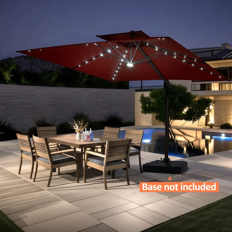 Pellebant 11X11 FT Outdoor Square Cantilever Patio Umbrella Solar LED Lighted - Red