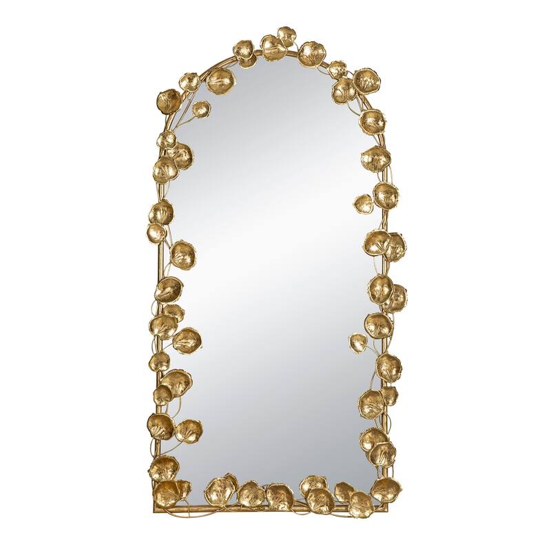 Full Length Arched Wall Decorative Mirror with Golden Leaf Accents - Gold