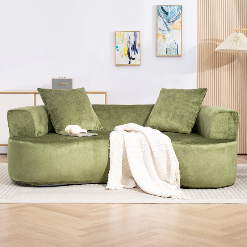 XINMICS 79'' Modern Sectional Sofa, 2-Seater Chenille Sofa with 2 Pillows, U-Shape Foam Sofa No Assembly Required - Green