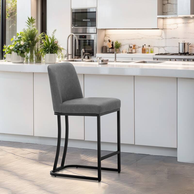 Modern Square PU Leather Bar Stool with Metal Frame