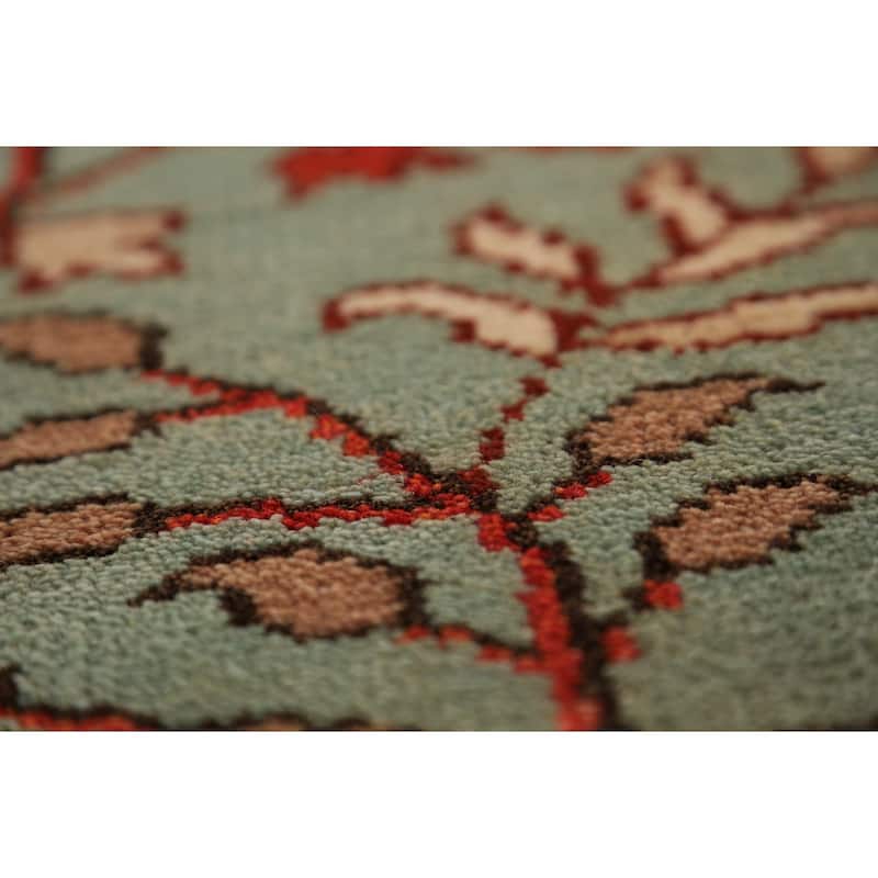 Animals Green Ziegler Indian Runner Rug Handmade Wool Carpet - 2'7"x 7'11"