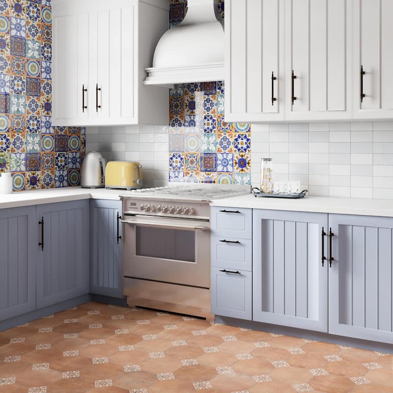 Merola Tile Degas Cotto with White Deco 8-7/8" x 8-7/8" Porcelain Floor and Wall Tile